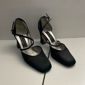 Black Cross Strap Suede Heel